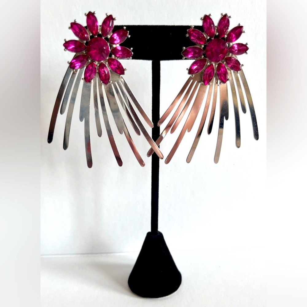 Pink Floral Statement Earrings